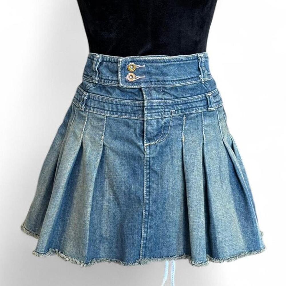 Y2K Low Rise Pleated Denim Mini Skirt – grunge micro mini M/L